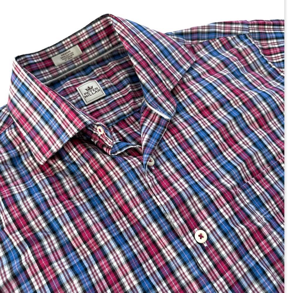 Peter Millar Shirt Button Down Plaid Long Sleeve Cotton Dress Shirt Medium